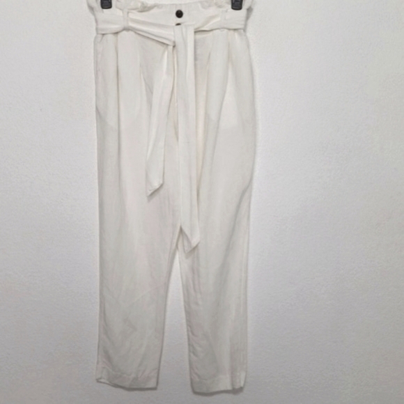 H&M White Linen Blend Paperbag Waist Pants Size 10 - Picture 3 of 11